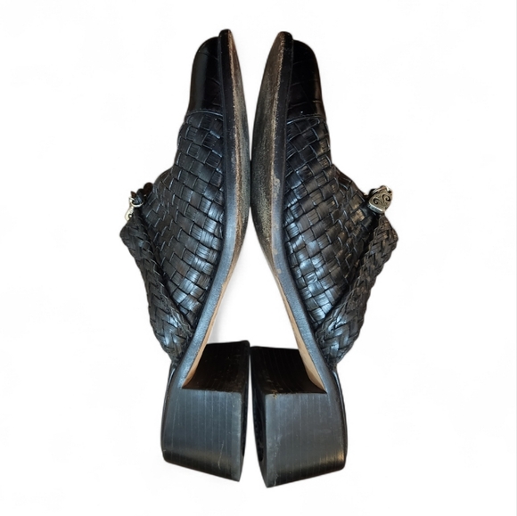 Brighton Vintage Franki Black Basket Weave Leather Heeled Clogs Mules Size 7.5 - Picture 8 of 10